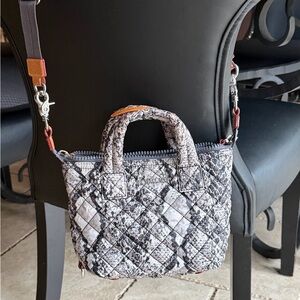 MZ Wallace Quilted Snake-Print Mini Tote - Black & White